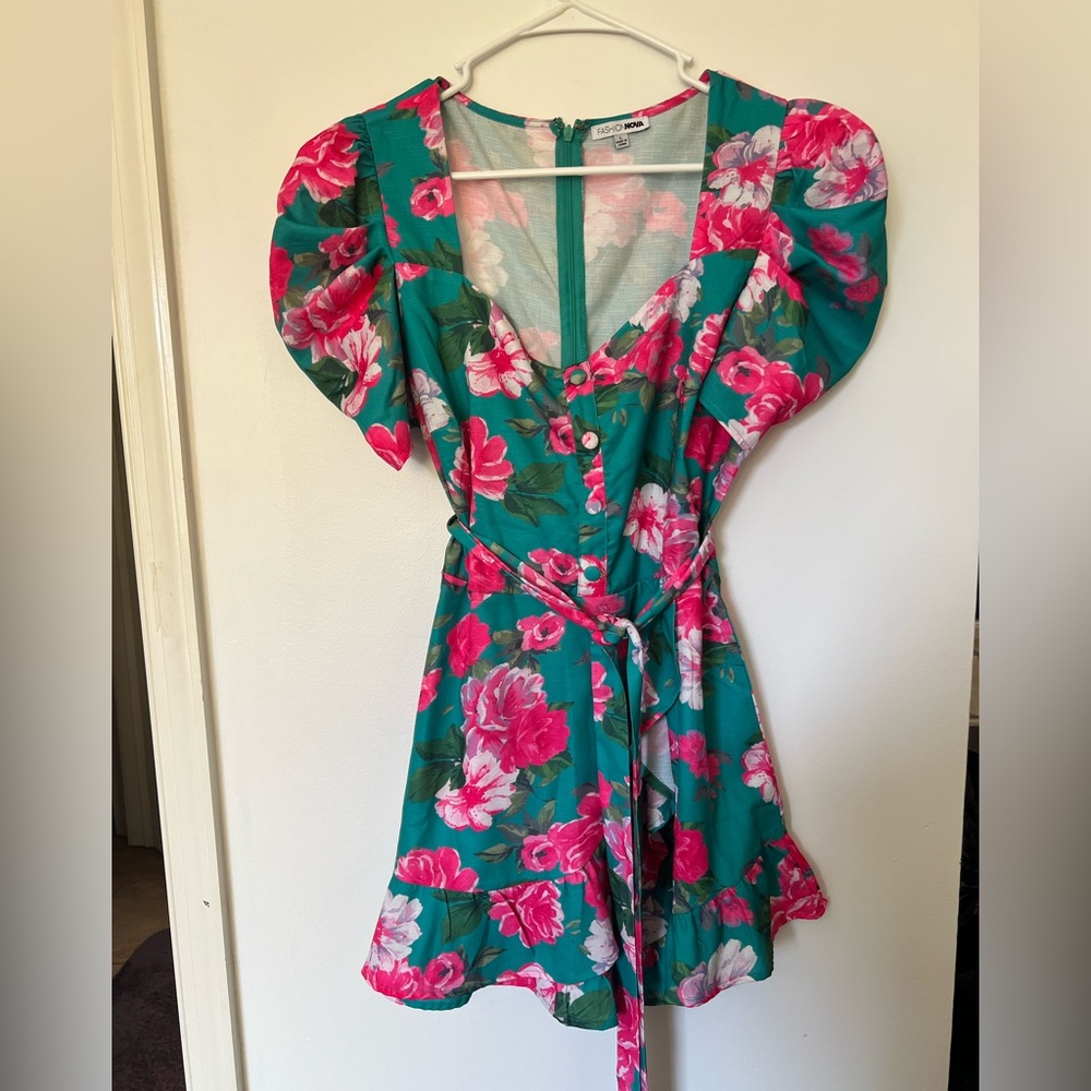 Floral Green and Pink Romper